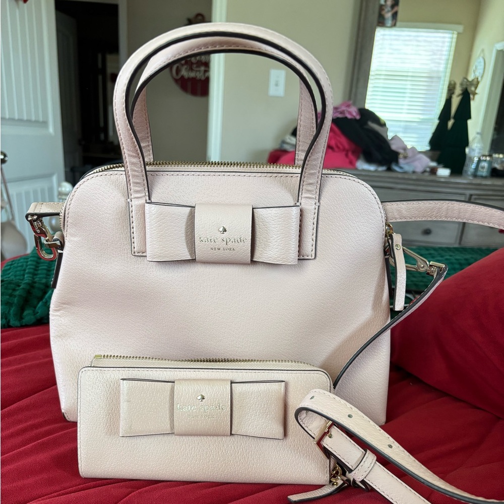 Light pink Kate spade bow purse and wallet